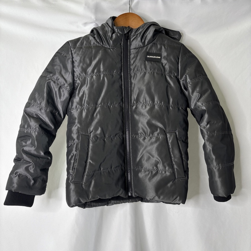 Calvin Klein Boys 7 Heavy Weight Hooded Legacy Bubble Jacket‎ Fleece Lining Gray
